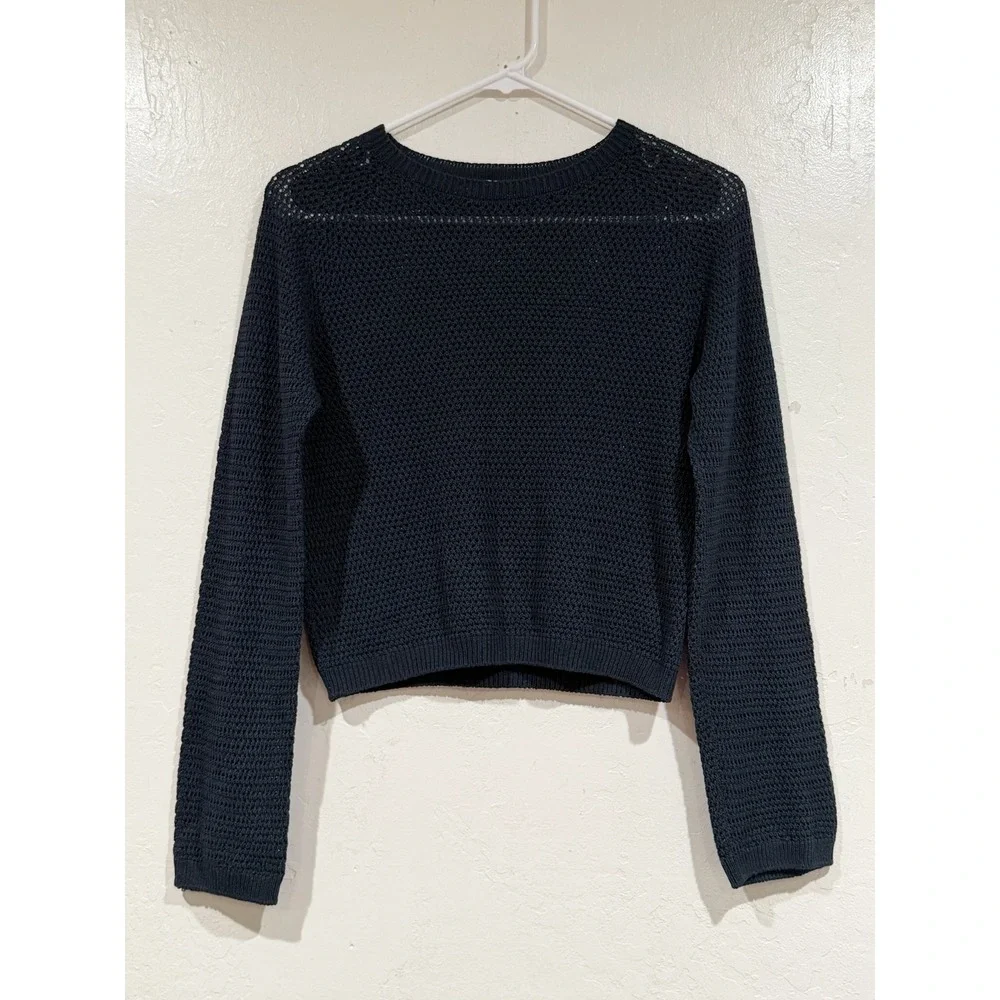 Uniqlo 3D Knit Mesh Crew Neck Sweater Navy Blue XS 476540 Long Sleeve Pullover